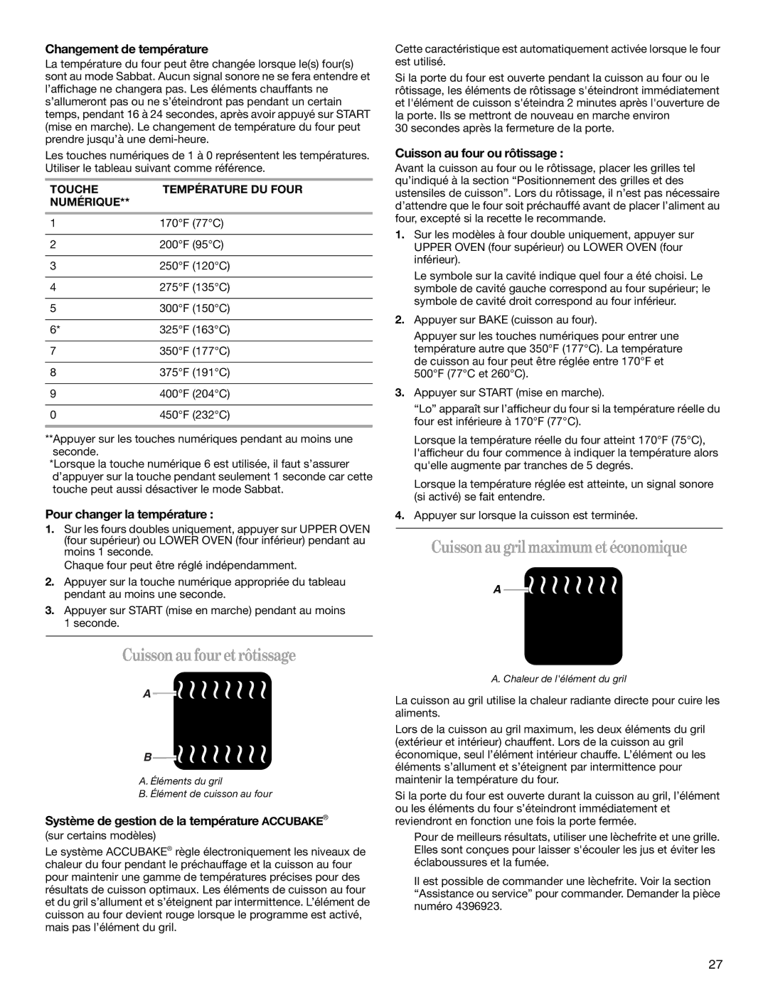 Whirlpool GBD309, GBS279PVB, GBS309, GBD279 manual Cuissonaufouretrôtissage, Cuissonaugril maximumetéconomique 