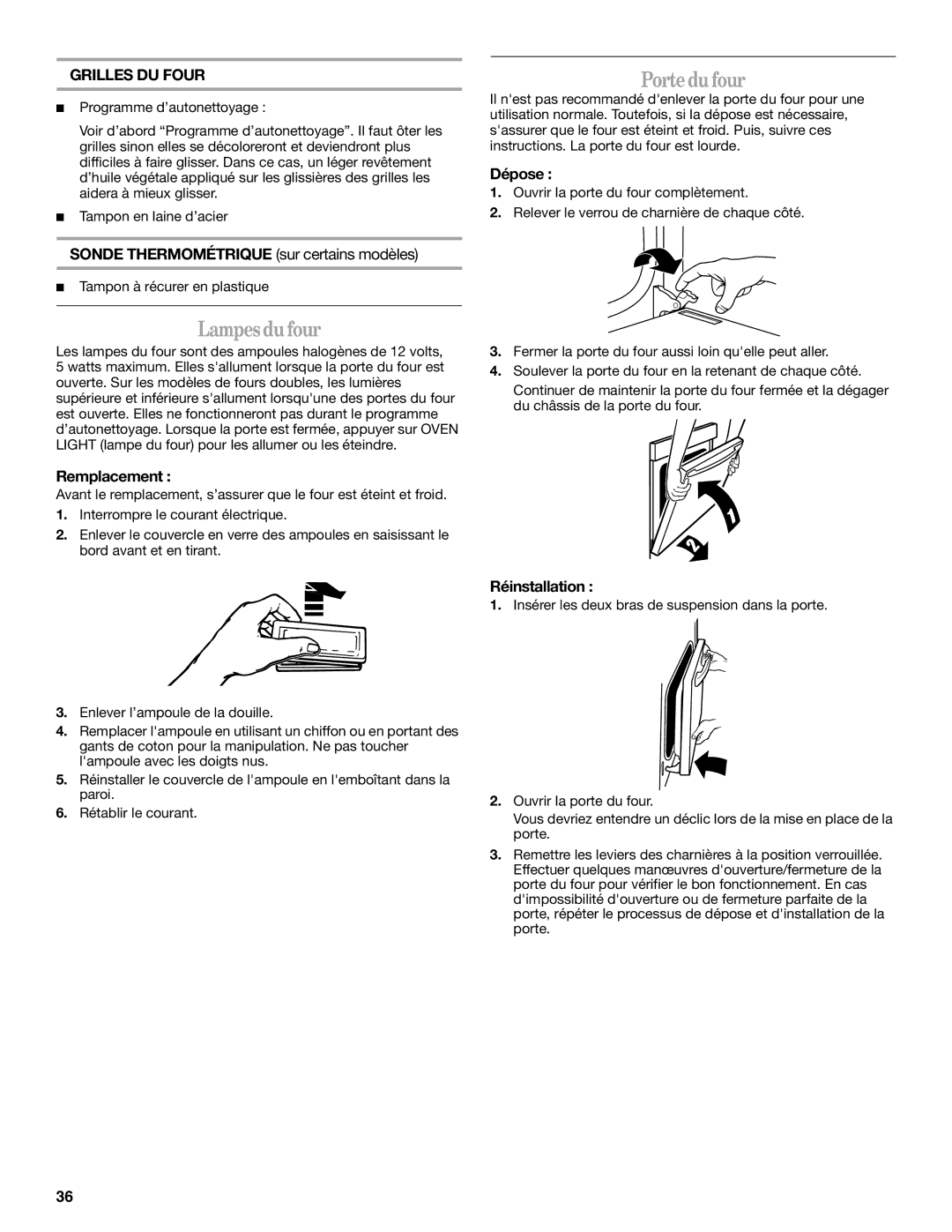 Whirlpool GBS309, GBS279PVB, GBD309, GBD279 manual Lampesdufour, Portedufour, Grilles DU Four 