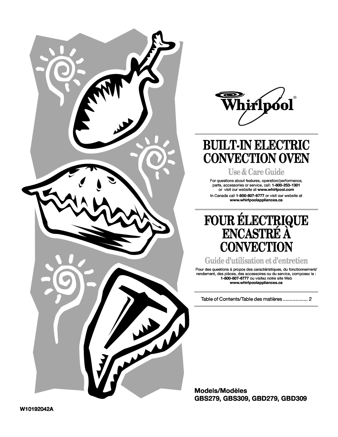 Whirlpool GBS309, GBS279PVB manual W10192042A, Built-In Electric Convection Oven, Four Électrique Encastré À Convection 