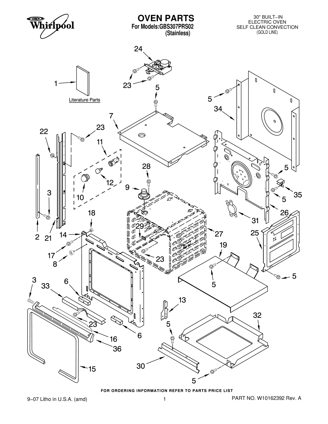 Whirlpool GBS307PRS02 manual Oven Parts 