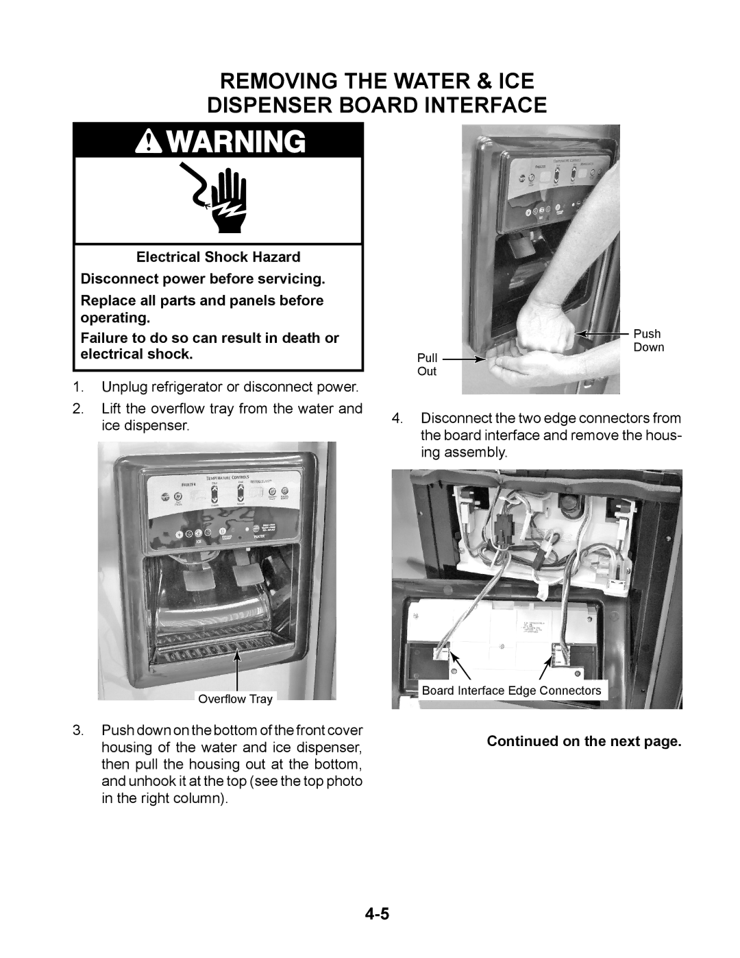 Whirlpool GC1SHAXM manual Removing the Water & ICE Dispenser Board Interface, On the next 