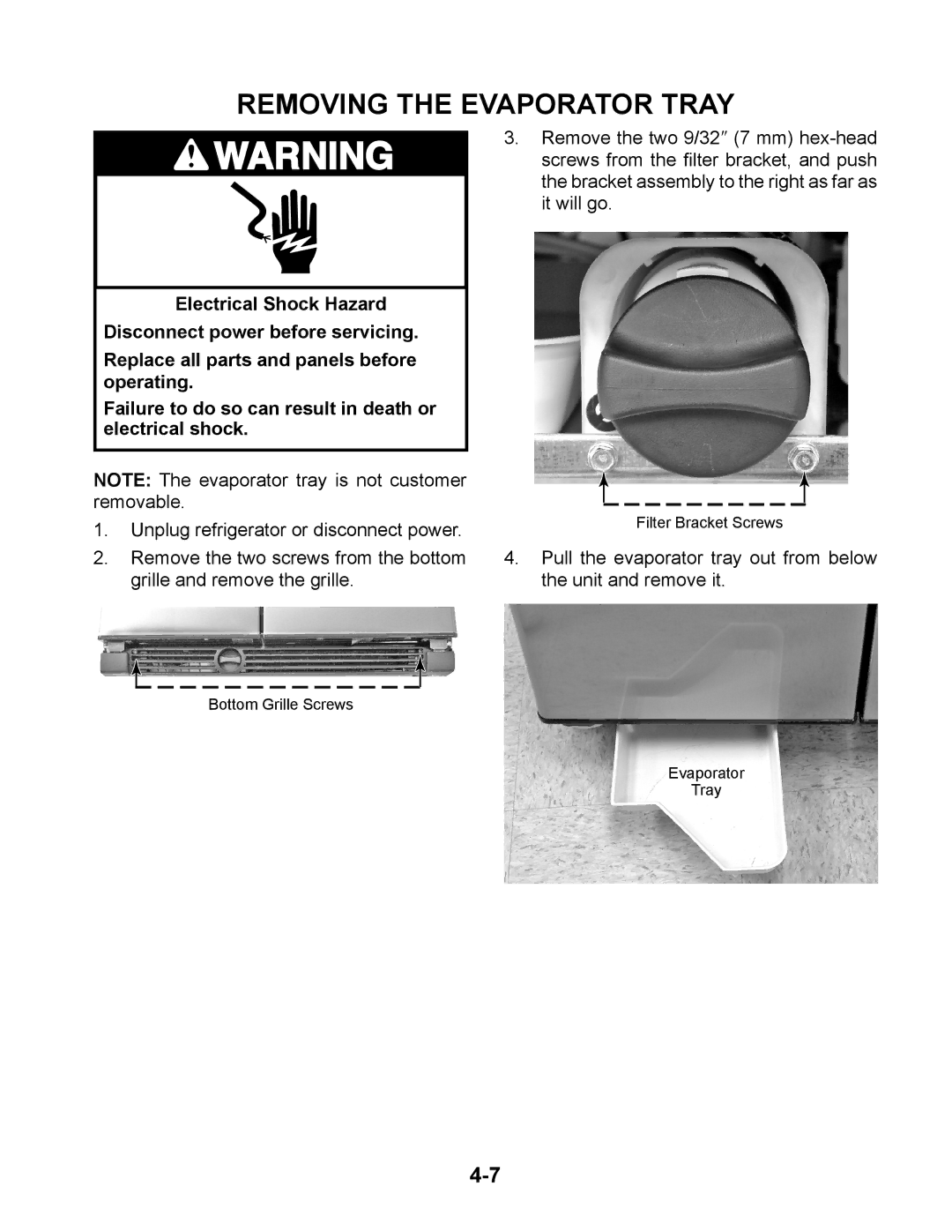 Whirlpool GC1SHAXM manual Removing the Evaporator Tray 