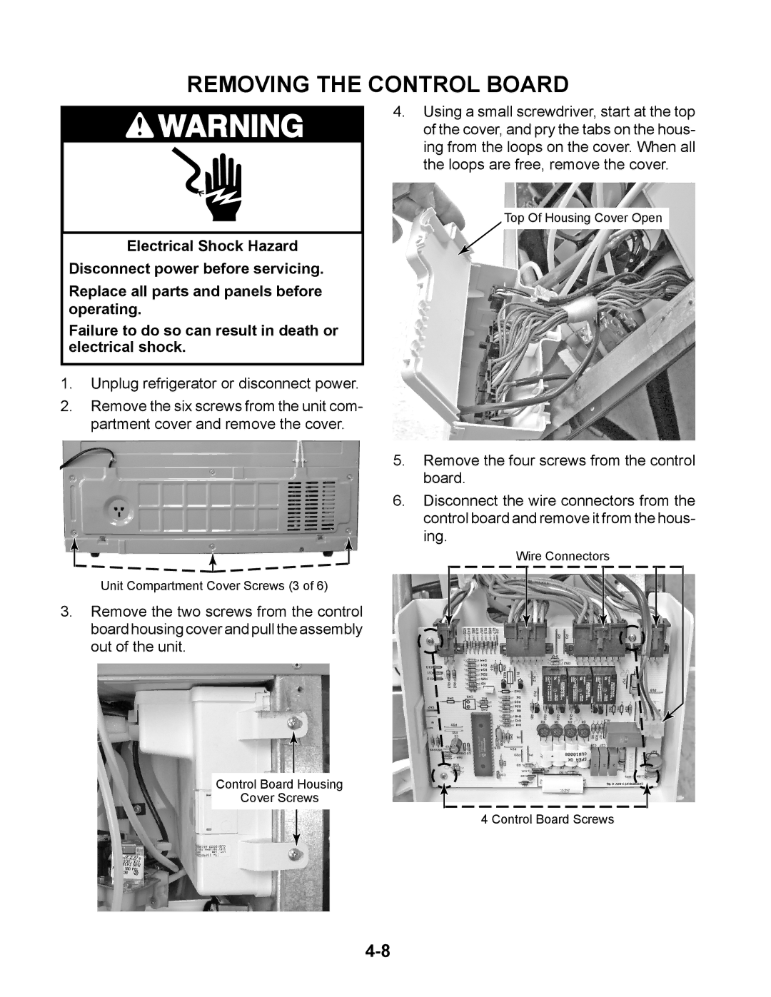 Whirlpool GC1SHAXM manual Removing the Control Board 