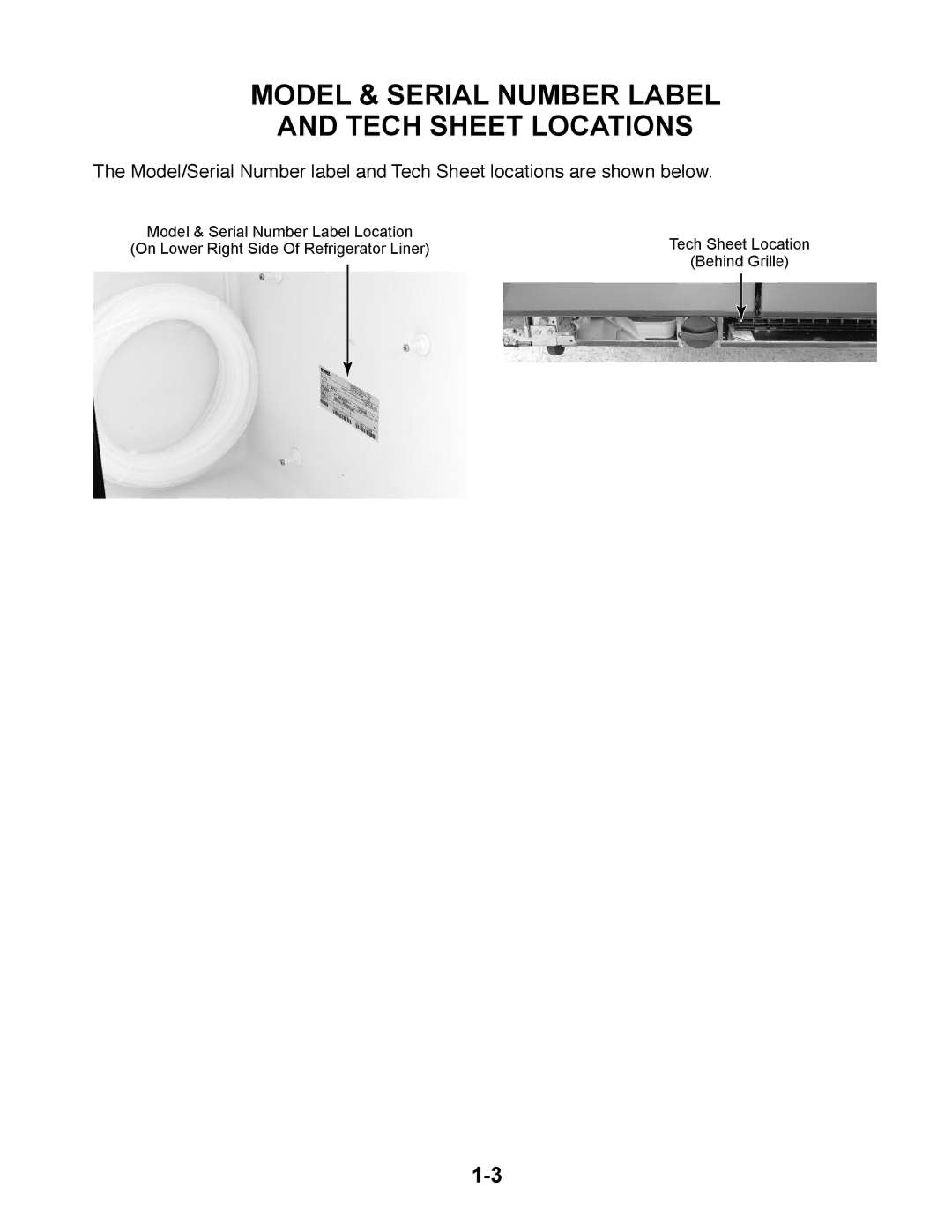 Whirlpool GC1SHAXM manual Model & Serial Number Label Tech Sheet Locations 