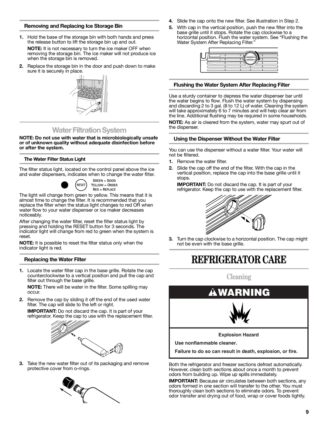 Whirlpool GC1SHAXMB00 warranty Refrigerator Care, Cleaning 