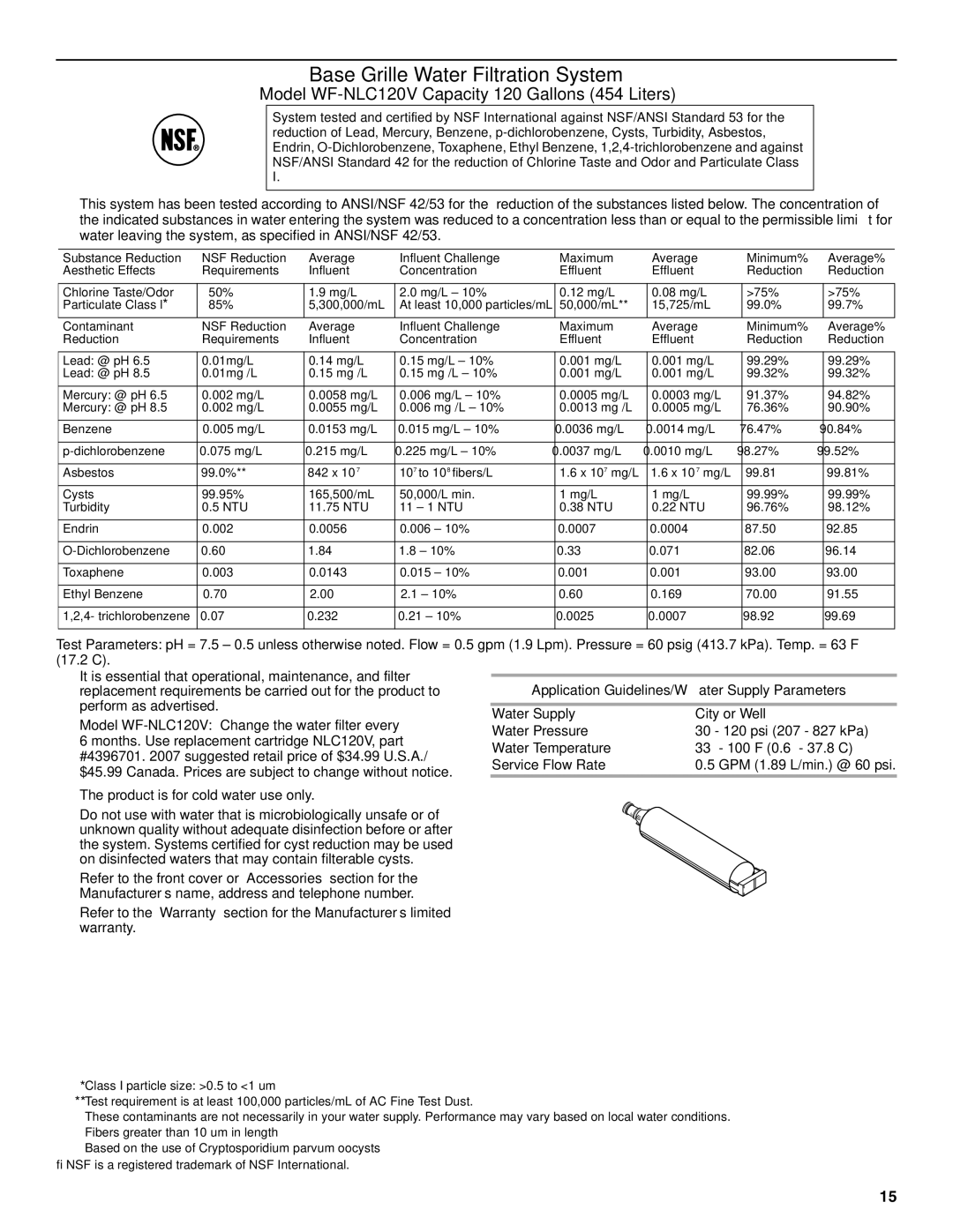 Whirlpool GC3PHEXNS01, GC3PHEXNB01, GC3PHEXNB00, GC3SHEXNT02, GC3SHEXNB02 Model WF-NLC120V Capacity 120 Gallons 454 Liters 