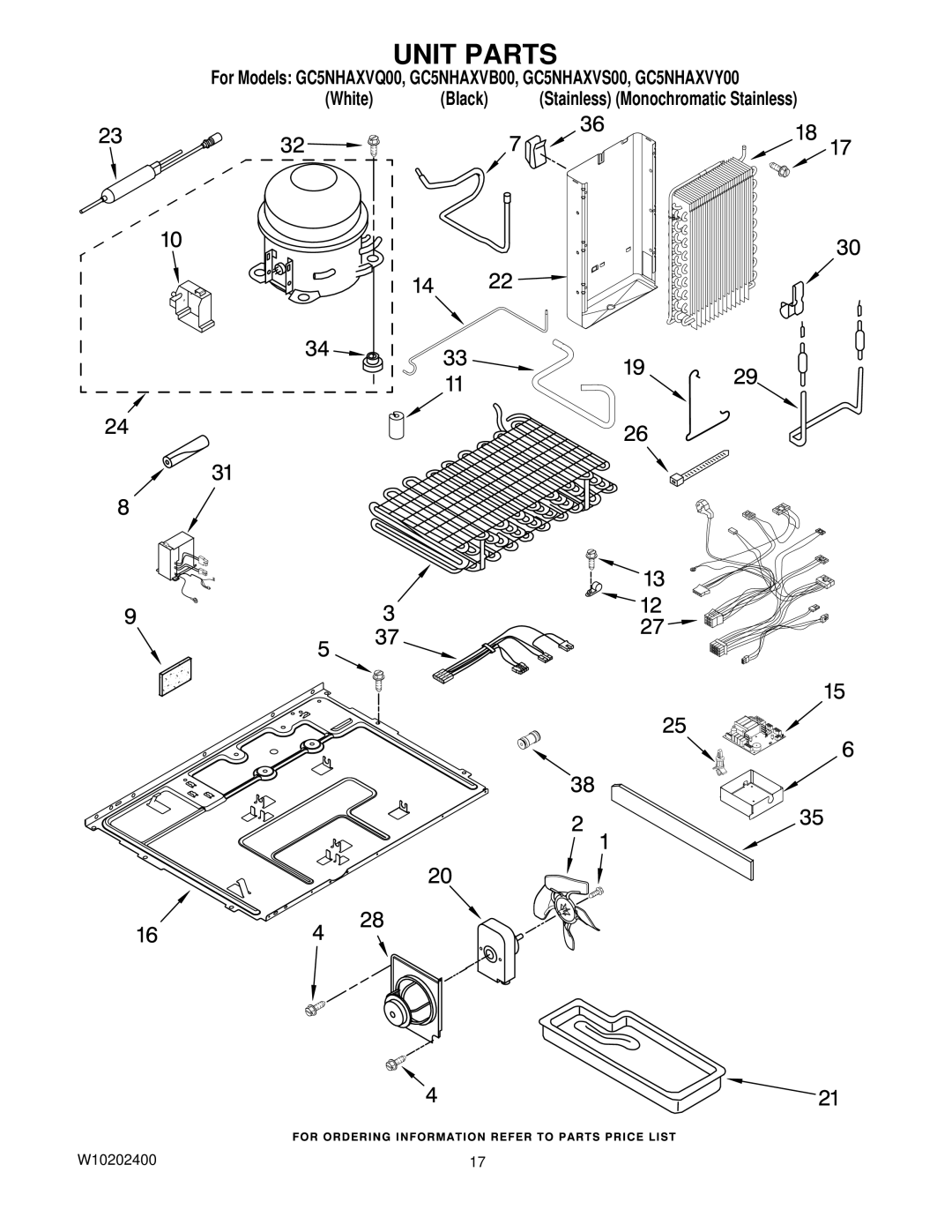 Whirlpool GC5NHAXVS00, GC5NHAXVY00, GC5NHAXVQ00, GC5NHAXVB00 manual Unit Parts 