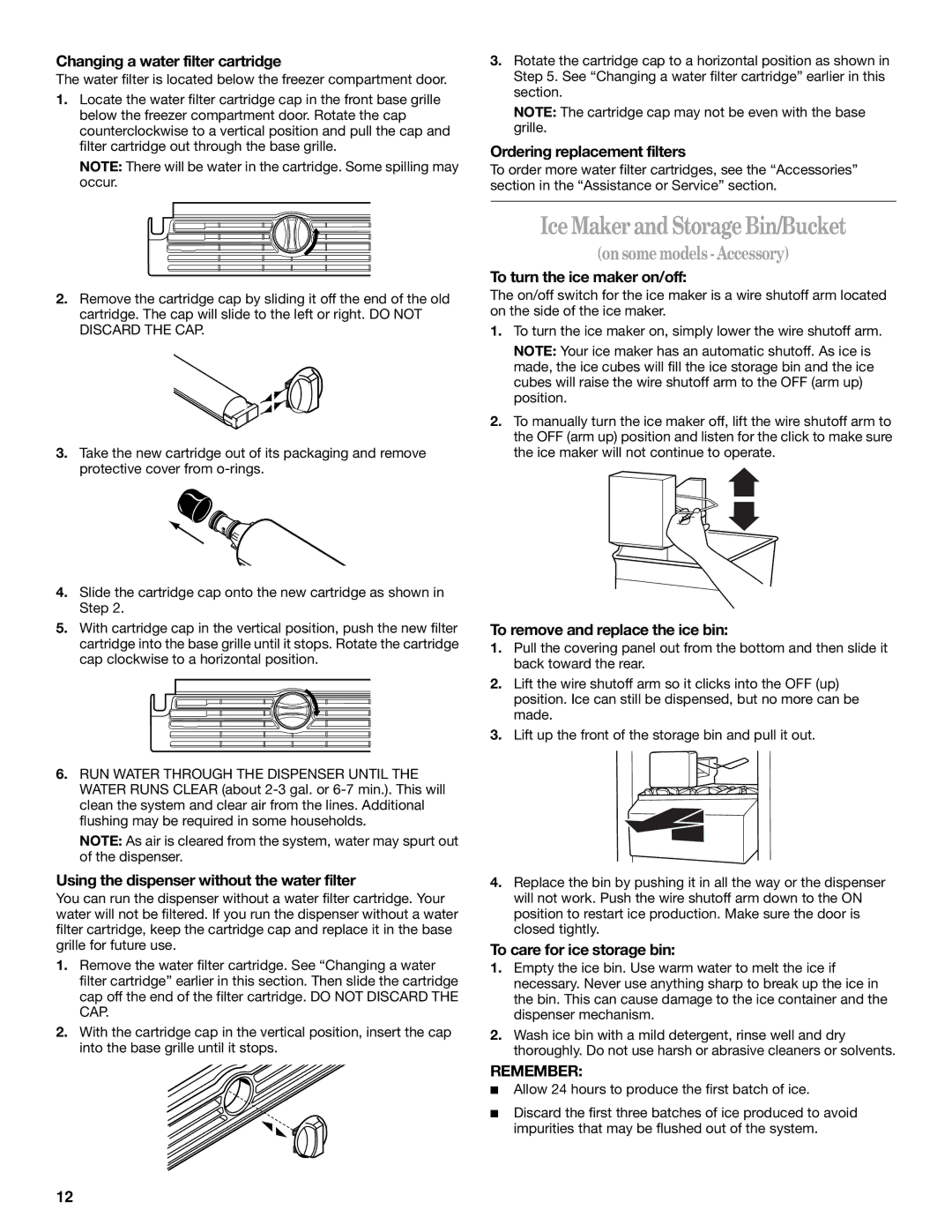 Whirlpool GC5SHGXKB00 manual Ice Maker and Storage Bin/Bucket, On some models Accessory 