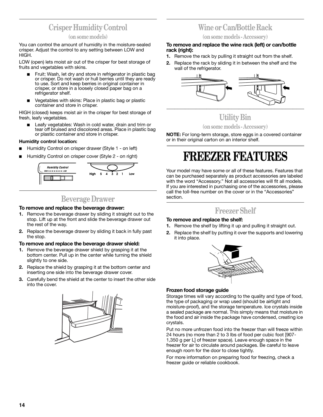 Whirlpool GC5SHGXKB00 manual Freezer Features 