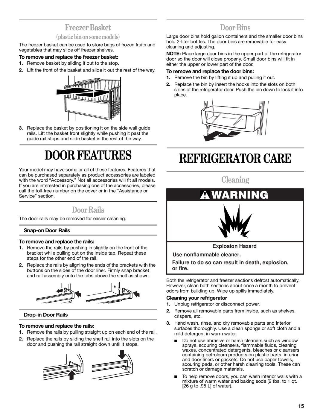 Whirlpool GC5SHGXKB00 manual Door Features, Refrigerator Care 