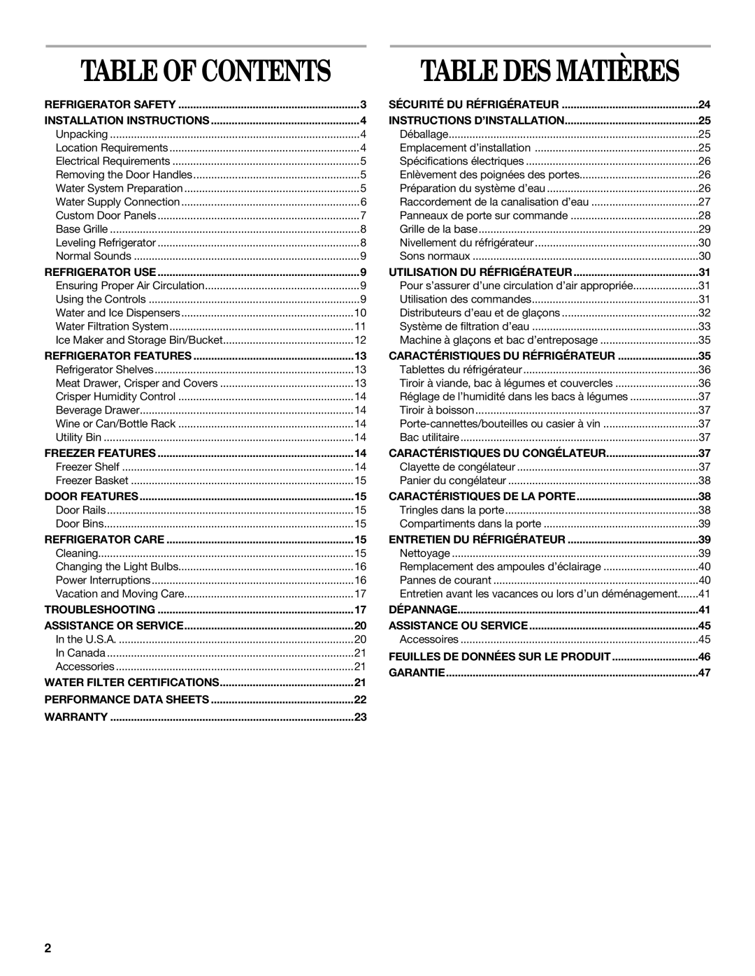 Whirlpool GC5SHGXKB00 manual Table DES Matières 