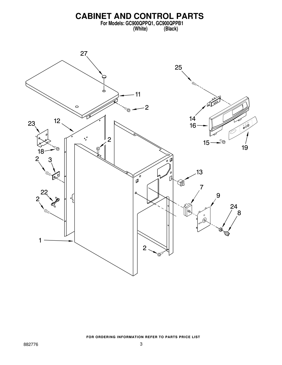 Whirlpool GC900QPPQ1, GC900QPPB1 manual Cabinet and Control Parts 