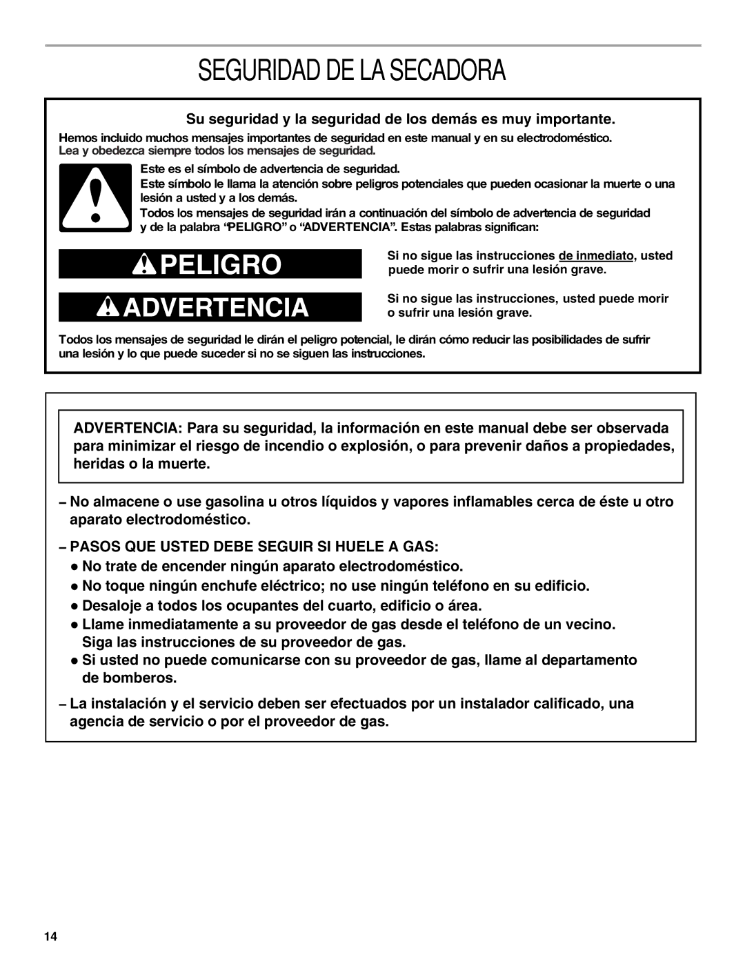 Whirlpool GCGM2991LQ0 manual Seguridad DE LA Secadora, Su seguridad y la seguridad de los demás es muy importante 