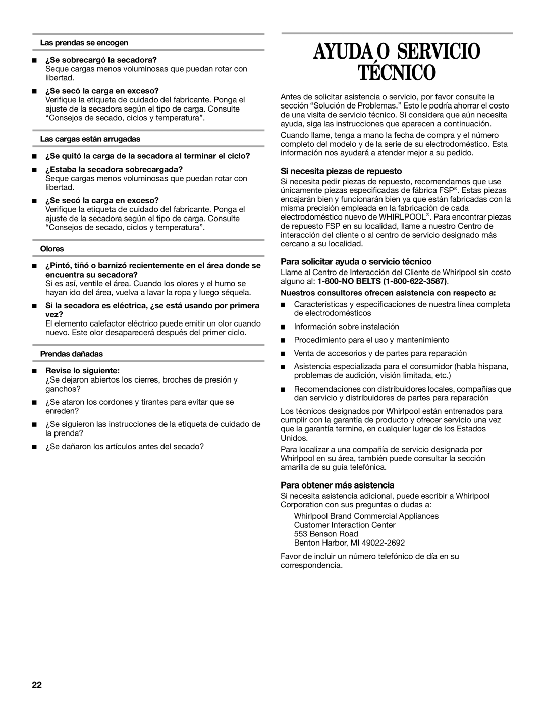 Whirlpool GCGM2991LQ0 Ayuda O Servicio Técnico, Si necesita piezas de repuesto, Para solicitar ayuda o servicio técnico 