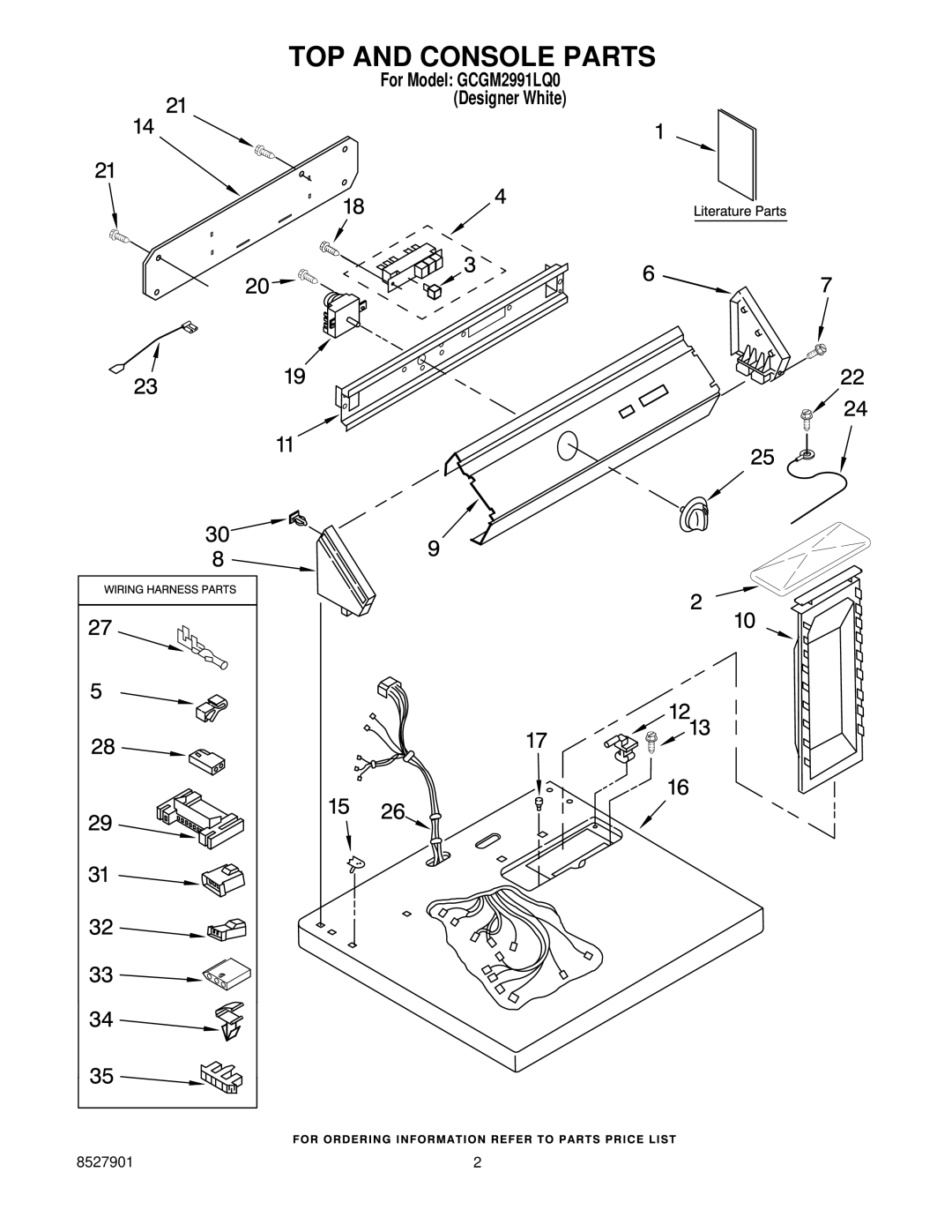 Whirlpool GCGM2991LQ0 manual TOP and Console Parts 