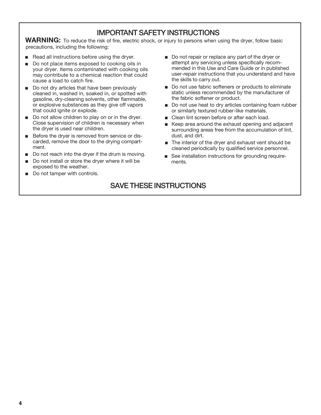 Whirlpool GCGM2991LQ0 manual Important Safety Instructions, Save These Instructions 