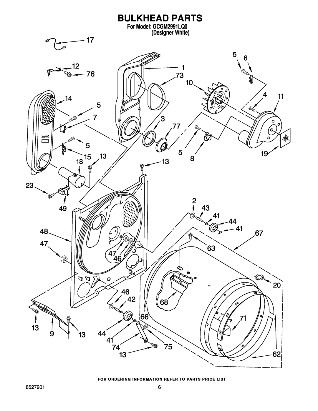Whirlpool manual Bulkhead Parts, For Model GCGM2991LQ0 Designer White 