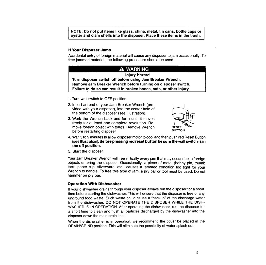 Whirlpool GC2000, GCI 000, GC4000, GC3000 manual Reset 