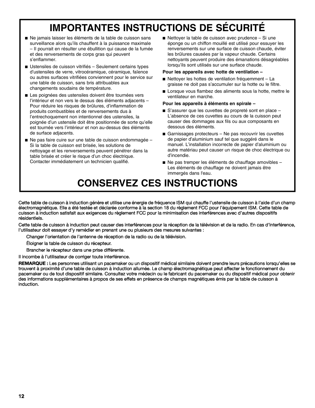 Whirlpool GCI3061XB manual Importantes Instructions De Sécurité, Conservez Ces Instructions 