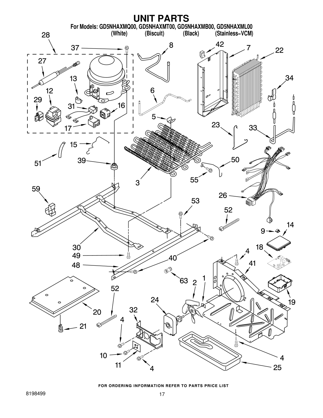 Whirlpool GD5NHAXMQ00, GD5NHAXMT00, GD5NHAXMB00, GD5NHAXML00 manual Unit Parts 