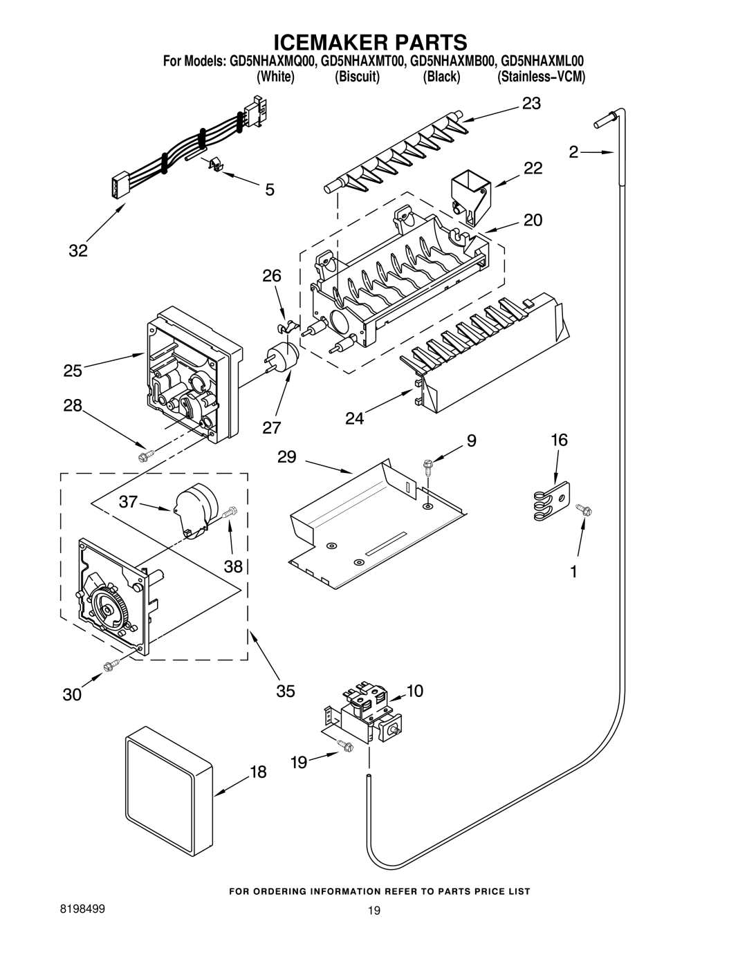 Whirlpool GD5NHAXML00, GD5NHAXMT00, GD5NHAXMQ00, GD5NHAXMB00 manual Icemaker Parts 