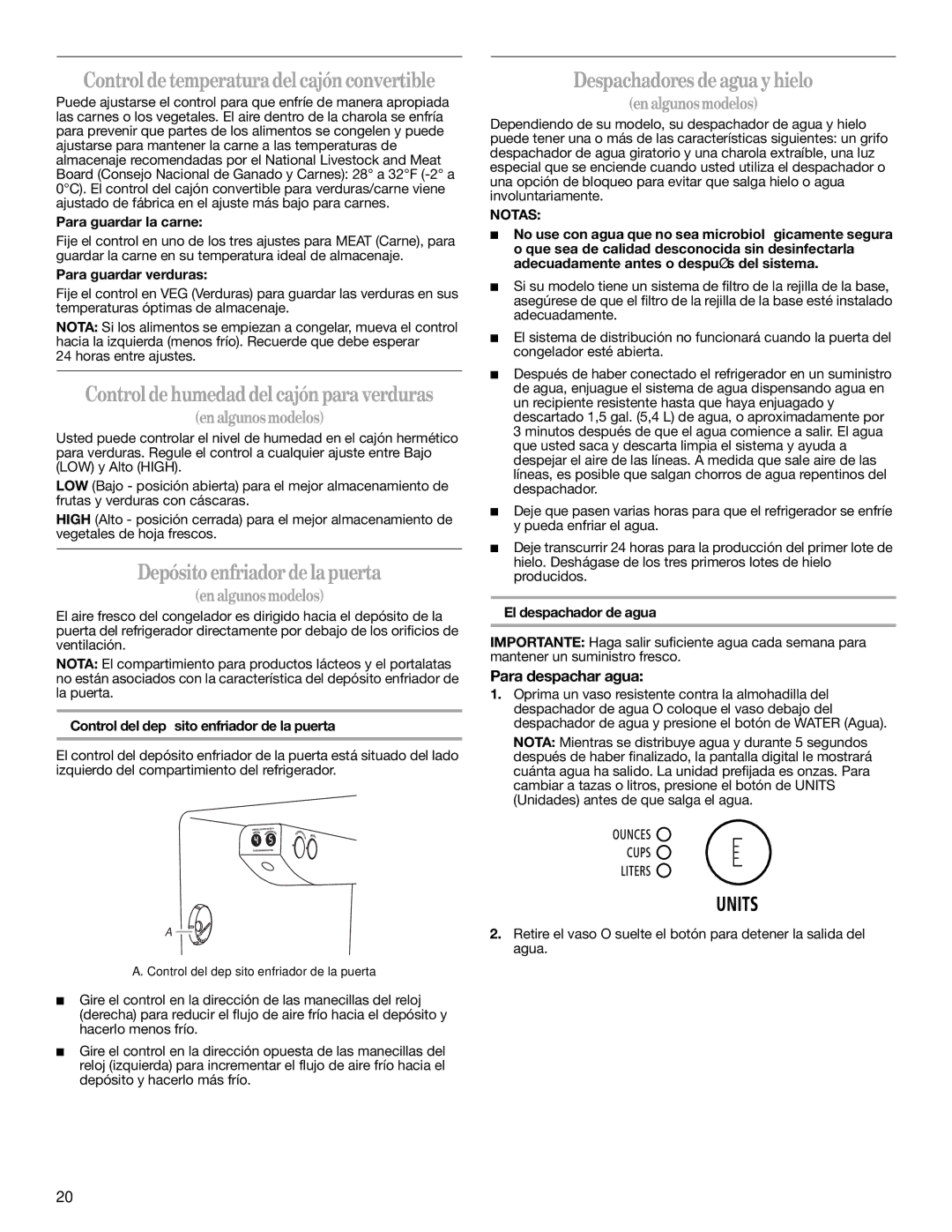 Whirlpool GD5NHAXSB00 Controldetemperaturadelcajón convertible, Depósito enfriadordelapuerta, Despachadores deagua yhielo 