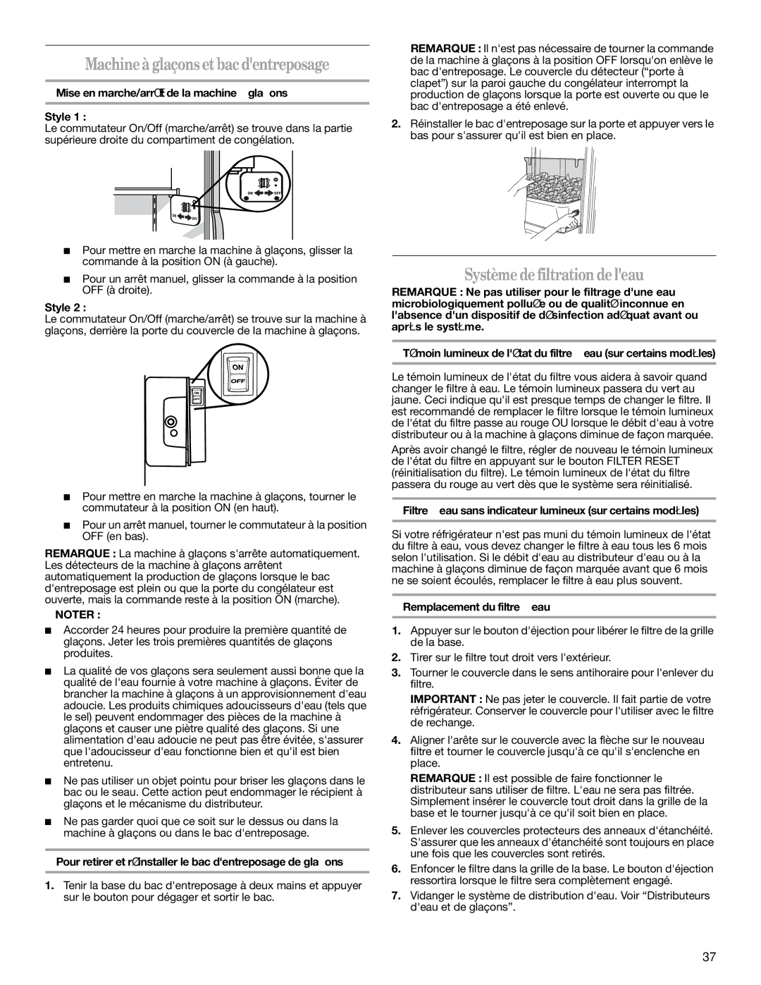 Whirlpool GD5NHAXSB00 warranty Machineàglaçonsetbacdentreposage, Systèmedefiltrationdeleau 