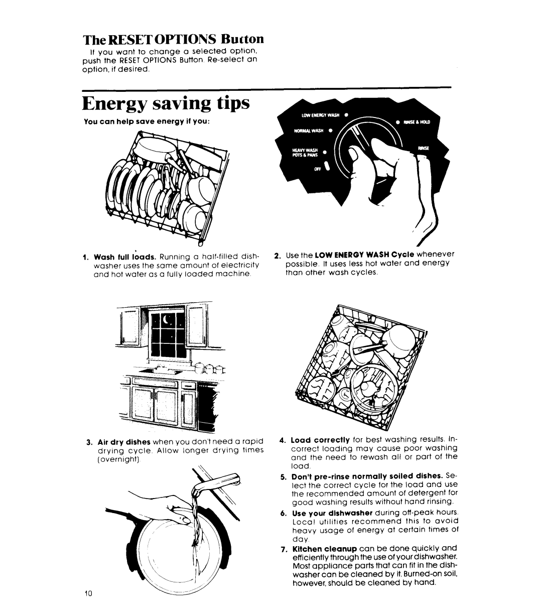 Whirlpool GDP6000XR manual Energy saving tips, Reset Options Burton 