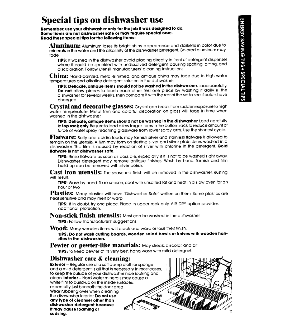 Whirlpool GDP6000XR manual Decorative gasses, Dishwasher care & cleaning 