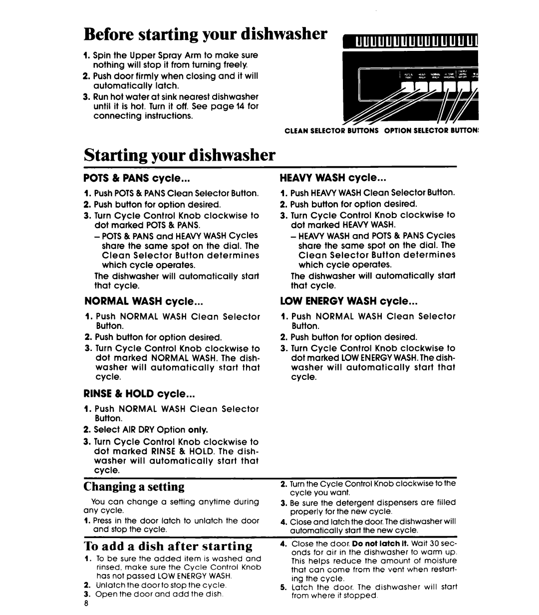 Whirlpool GDP6000XR manual Changing a setting, To add a dish after starting 