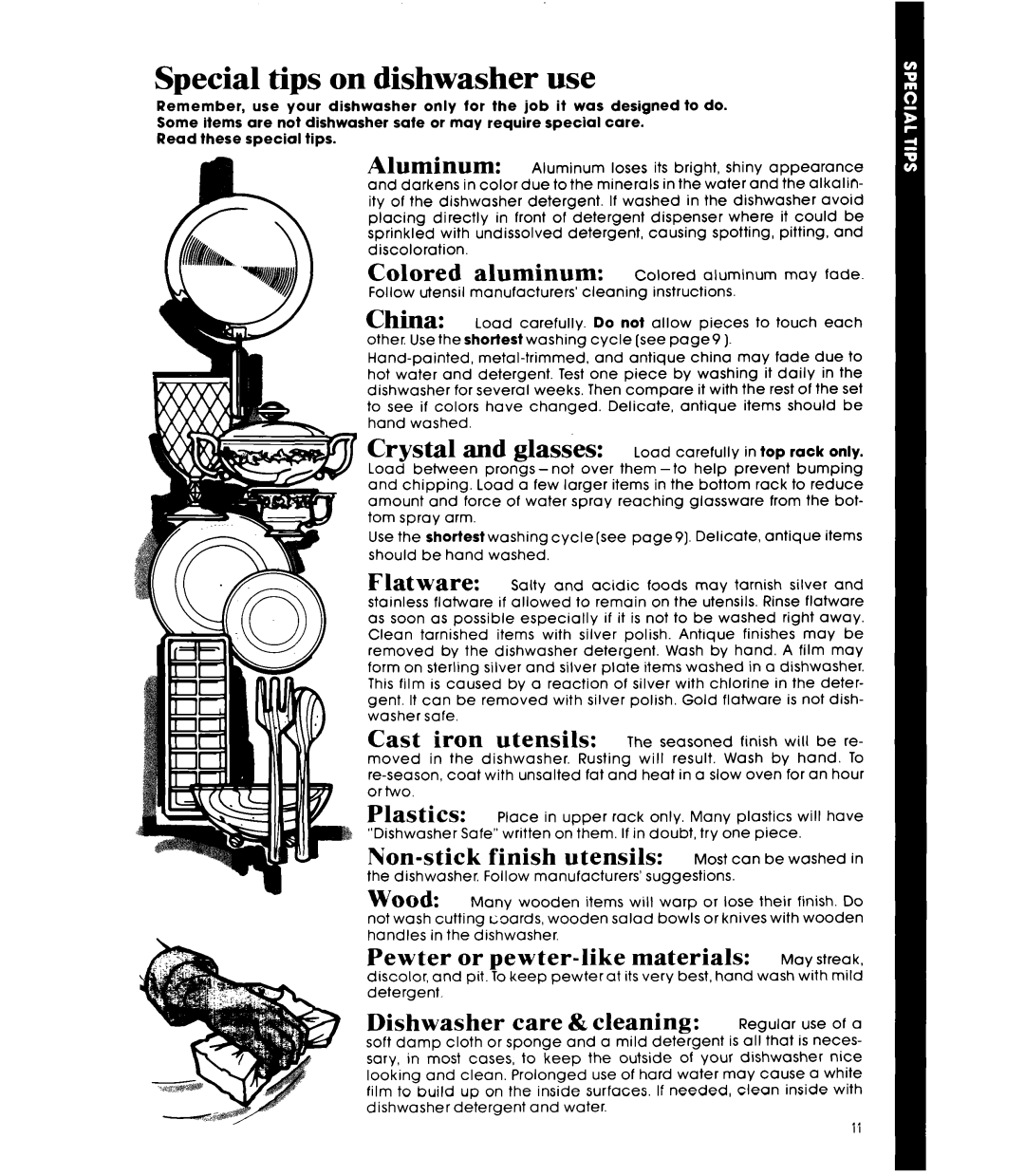 Whirlpool GDP6881XL manual Special tips on dishwasher use 