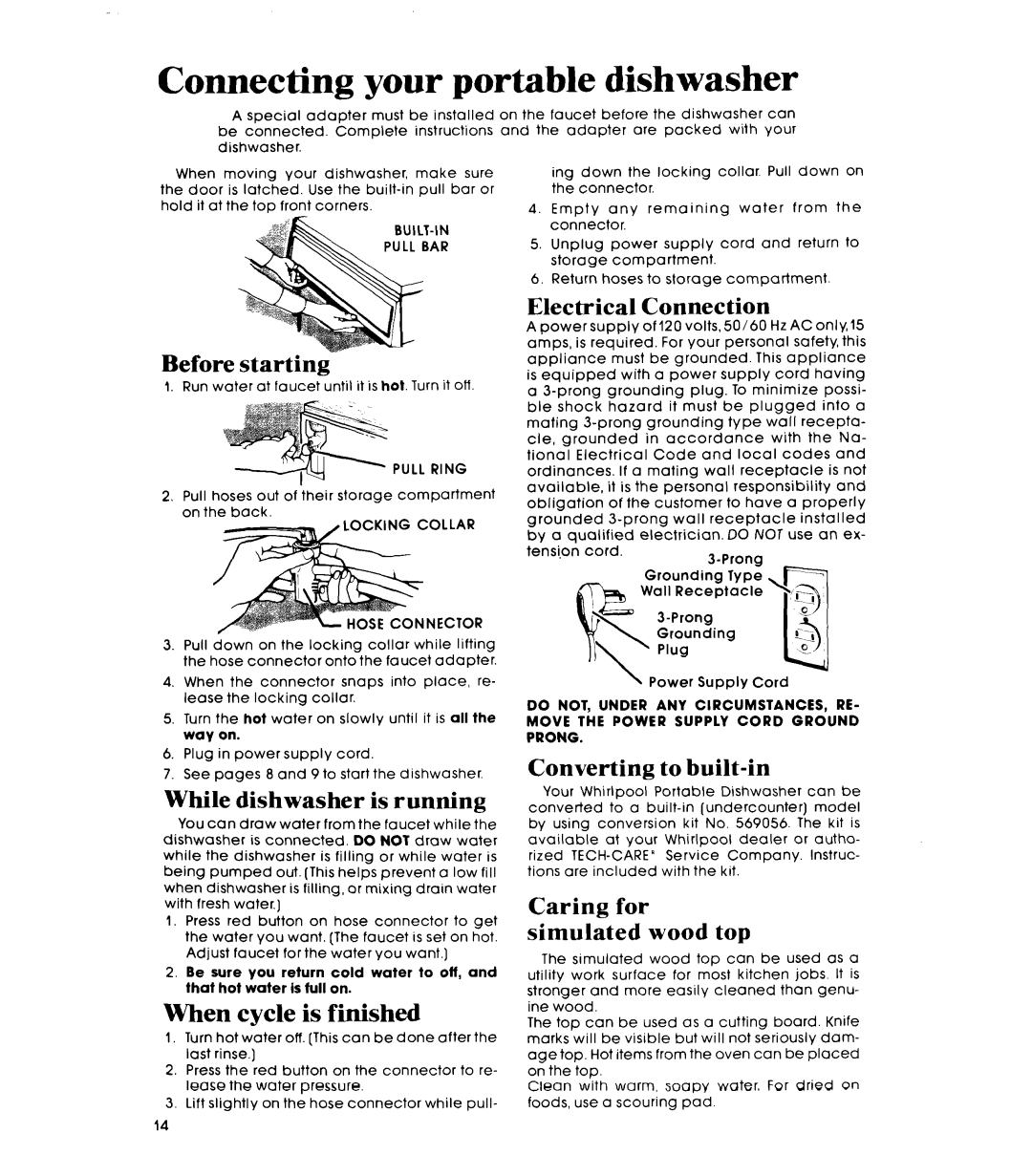 Whirlpool GDP6881XL manual Connecting your portable dishwasher 