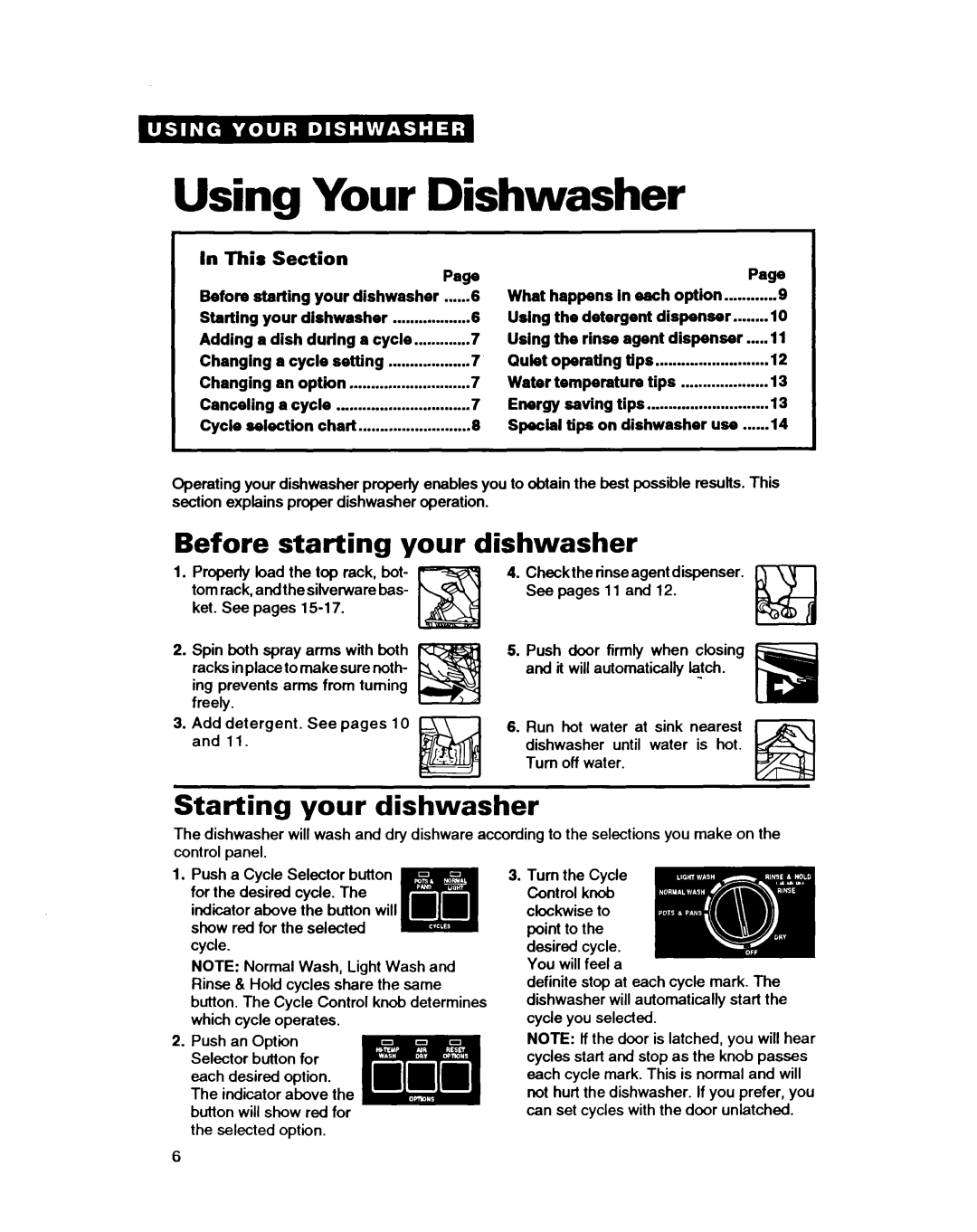 Whirlpool GDP8500 warranty Using Your Dishwasher, Before starting your dishwasher, Starting your dishwasher, In This, Page 