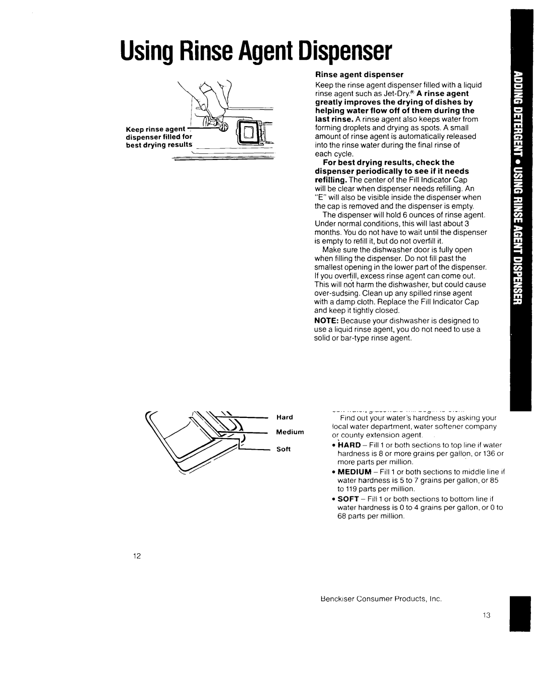 Whirlpool GDP8500XX manual UsingRinseAgentDispenser 