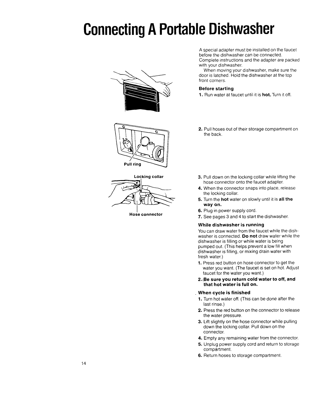 Whirlpool GDP8500XX manual ConnectingAPortableDishwasher 