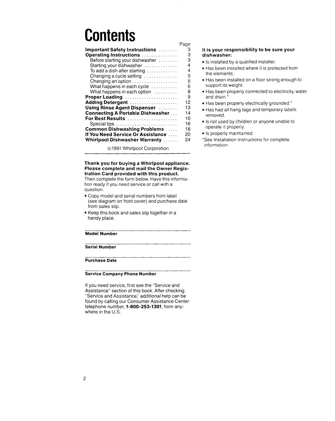 Whirlpool GDP8500XX manual Contents 