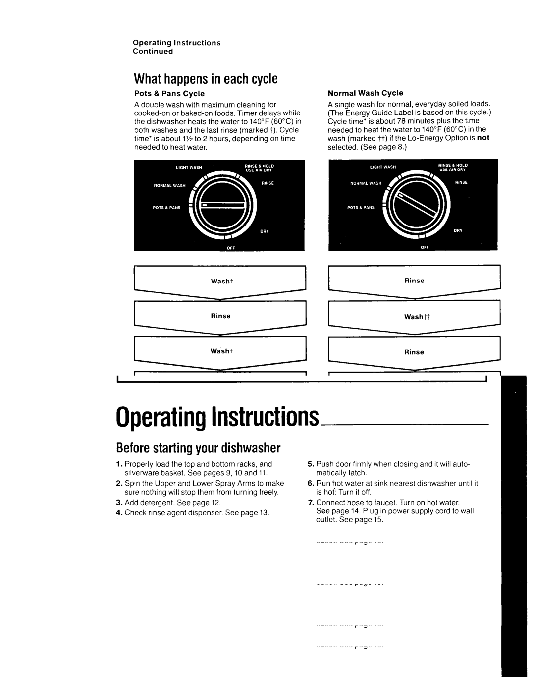 Whirlpool GDP8500XX manual Whathappensin eachcycle, Operating Instructions, Rinset Normal Wash Cycle 