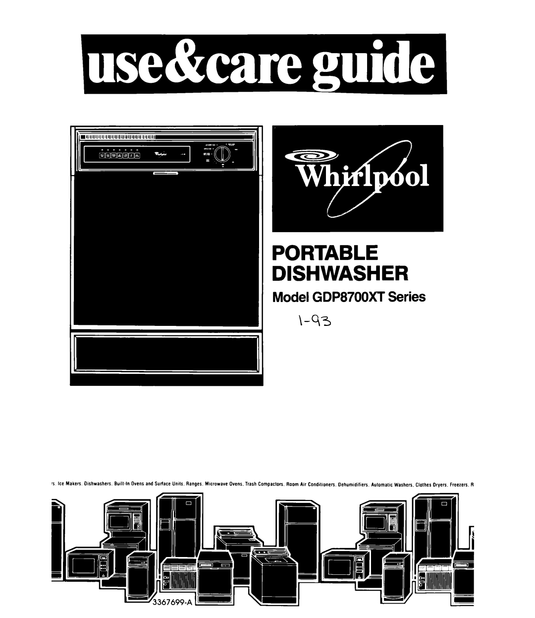 Whirlpool GDP8700XT manual Portable Dishwasher 