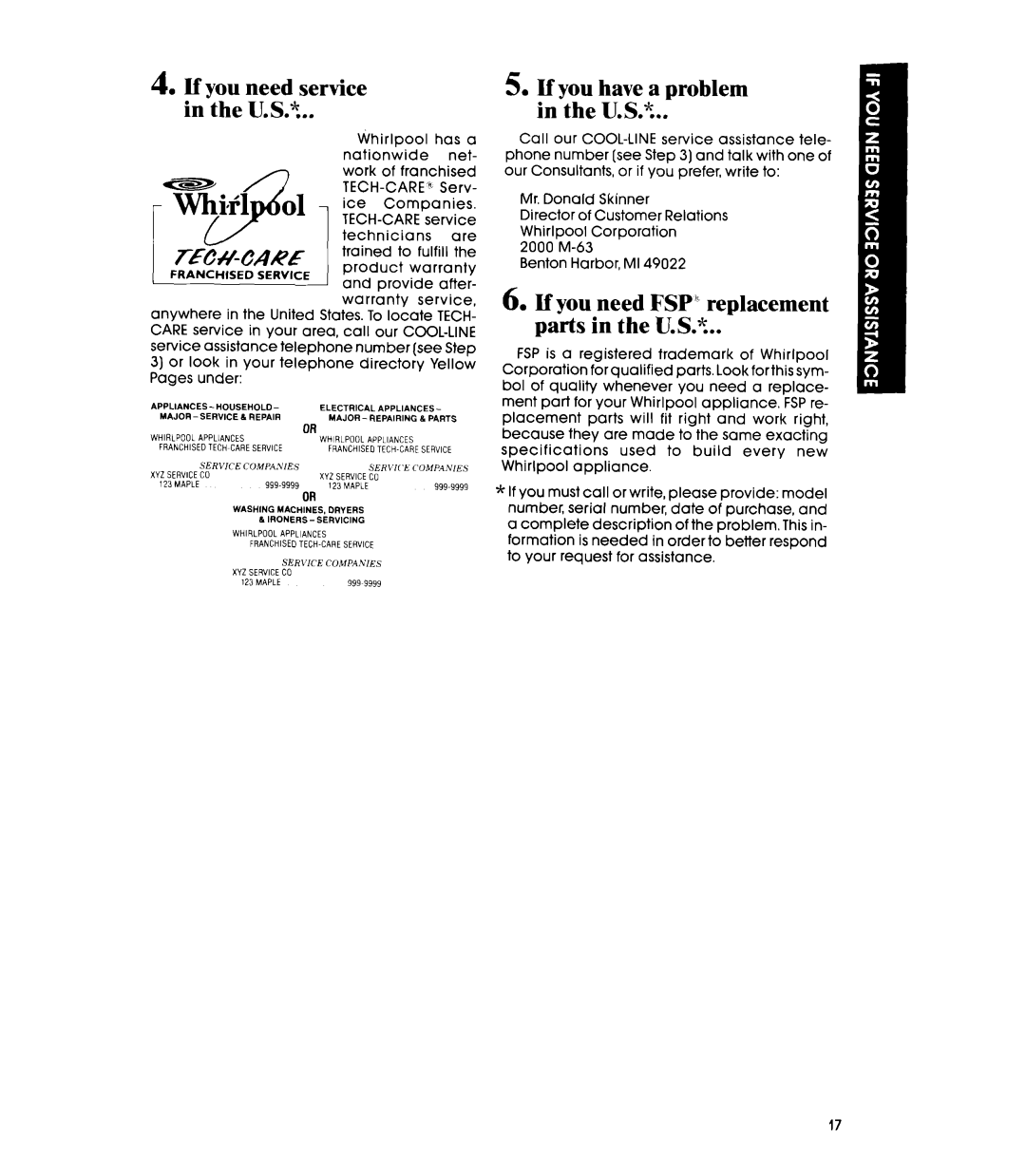 Whirlpool GDP8700XT manual If you have a problem in the U.S.?, If you need FSP ’ replacement parts in the U.S.? 