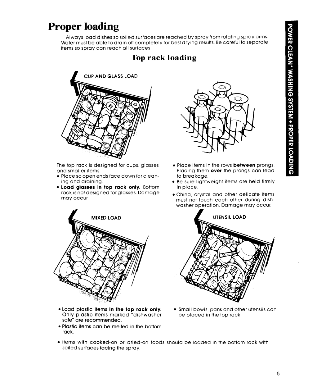 Whirlpool GDP8700XT manual Proper loading, Top rack loading, CUP and Glass Load 