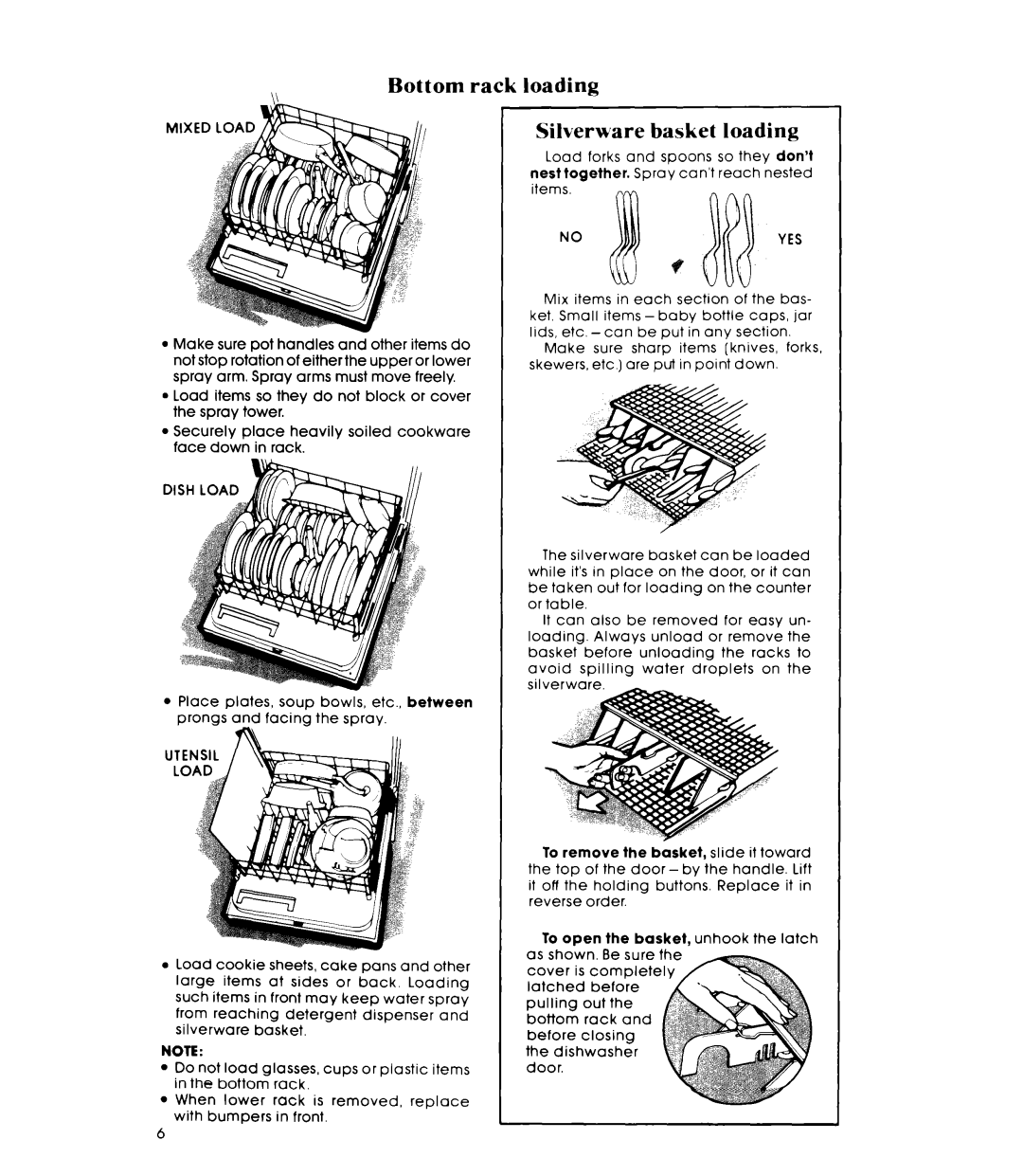 Whirlpool GDP8700XT manual Bottom rack loading Silverware Basket loading, Noyes 