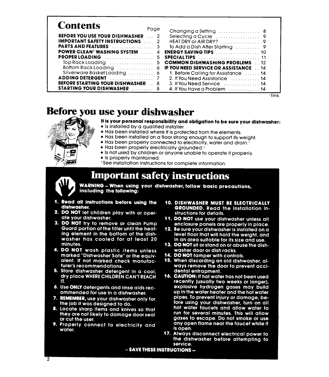 Whirlpool GDU3024XL manual Before you use your dishwasher, ~ Contents 