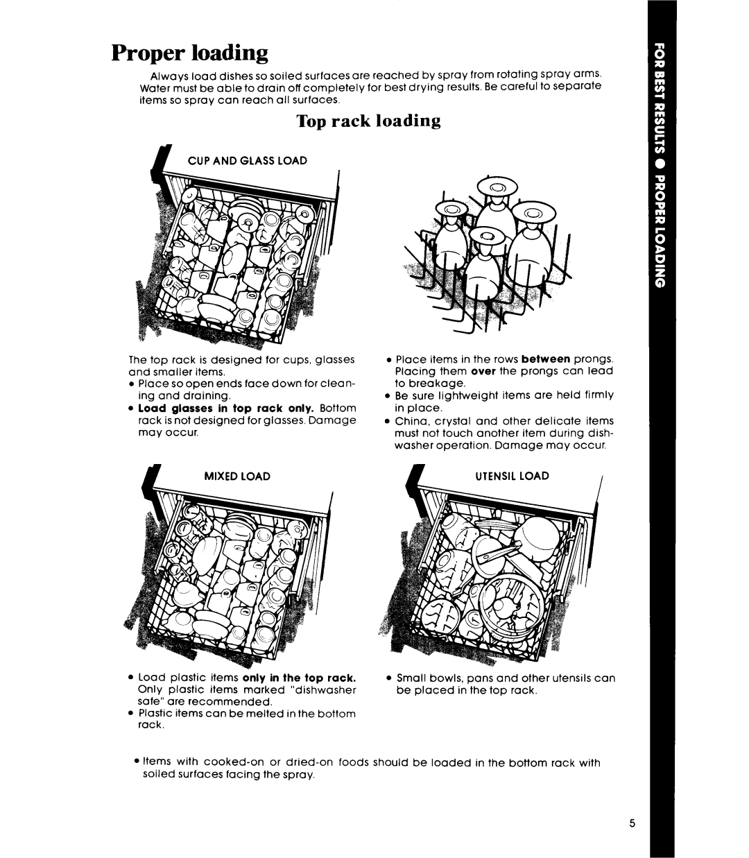 Whirlpool GDU3024XL manual Proper loading, Top rack loading 