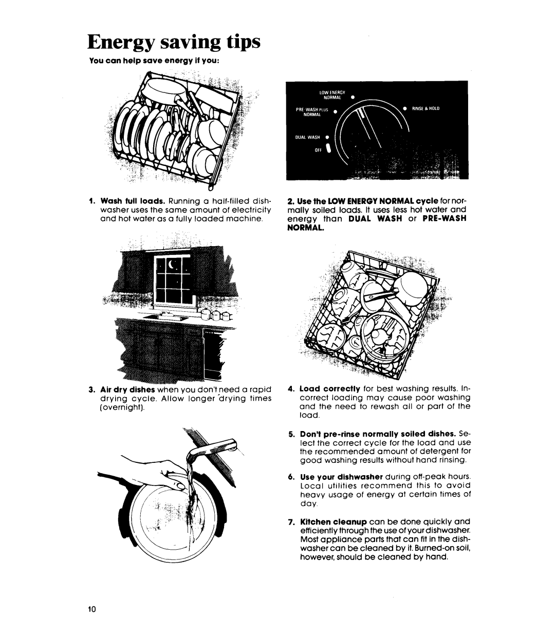 Whirlpool Dishwasher, GDU4050XP, 119 manual Energy sating tips 