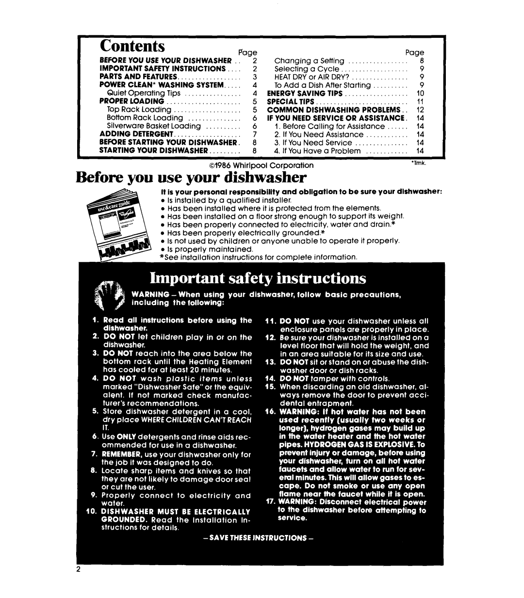 Whirlpool 119, GDU4050XP, Dishwasher manual Before you use your dishwasher, Contents 