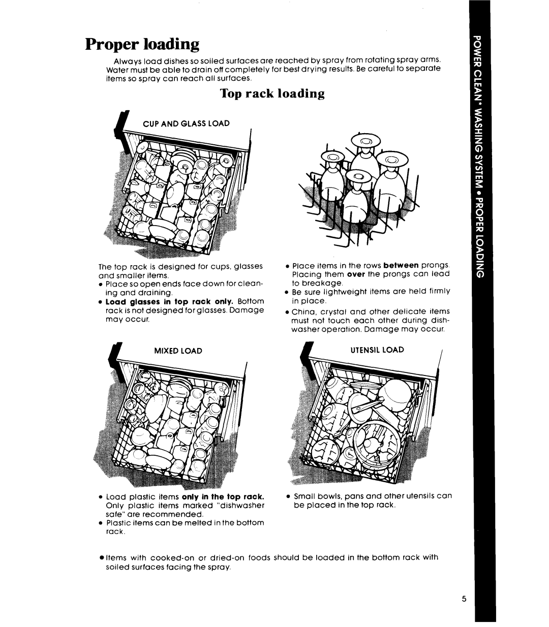 Whirlpool 119, GDU4050XP, Dishwasher manual Proper loading, Top rack loading 