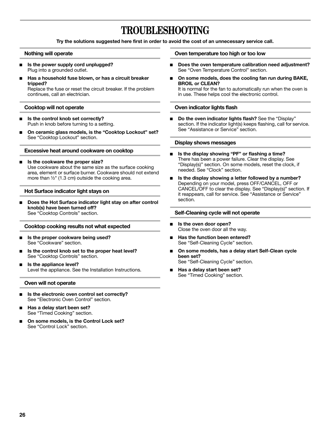 Whirlpool GERC4110PB0 manual Troubleshooting 