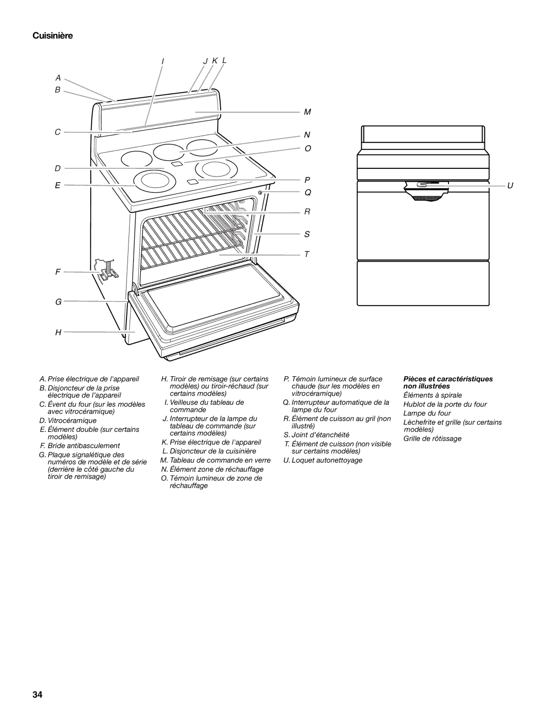 Whirlpool GERC4110PB0 manual Cuisinière, Prise électrique de lappareil 