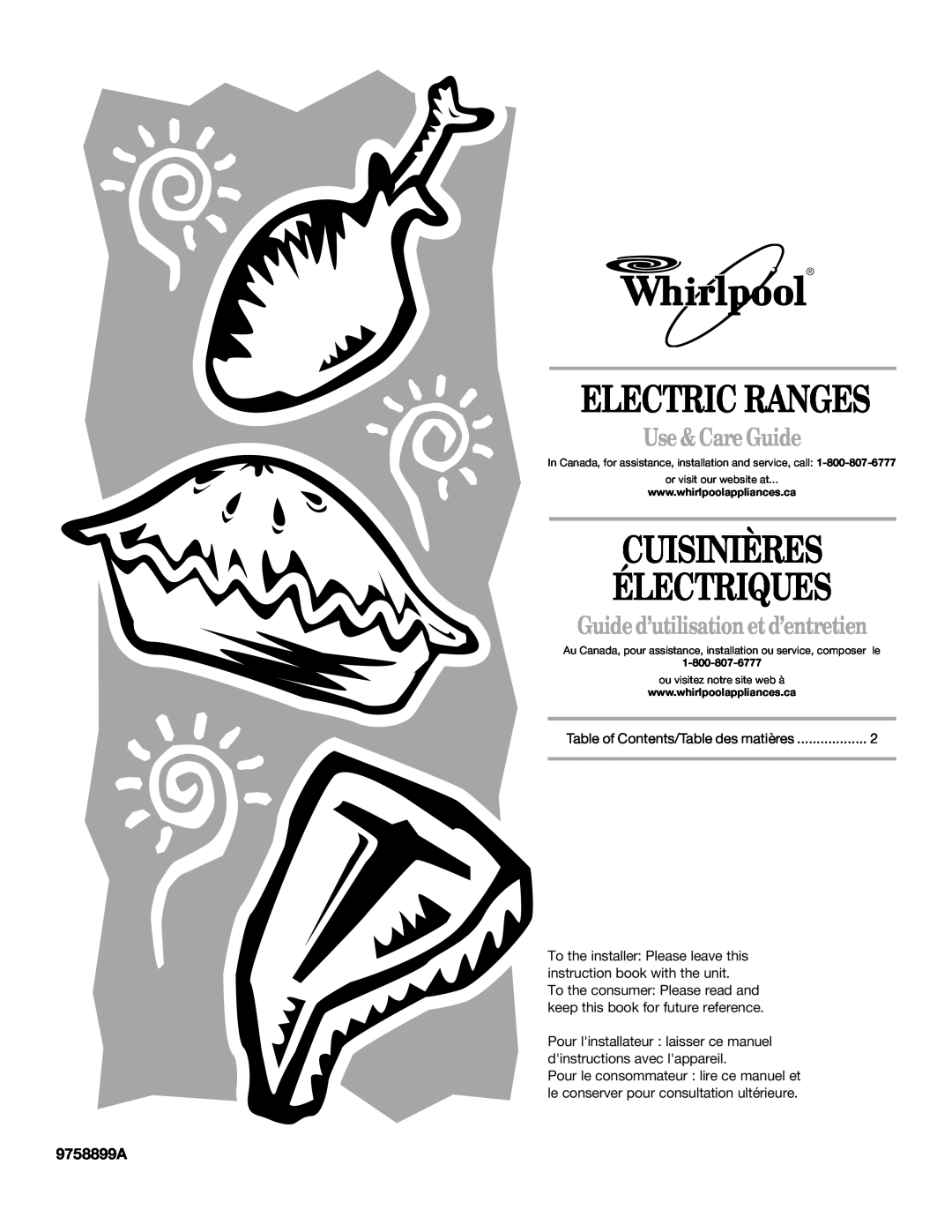 Whirlpool GERC4110PB0 manual 9758899A, Electric Ranges, Cuisinières Électriques, Use & Care Guide 