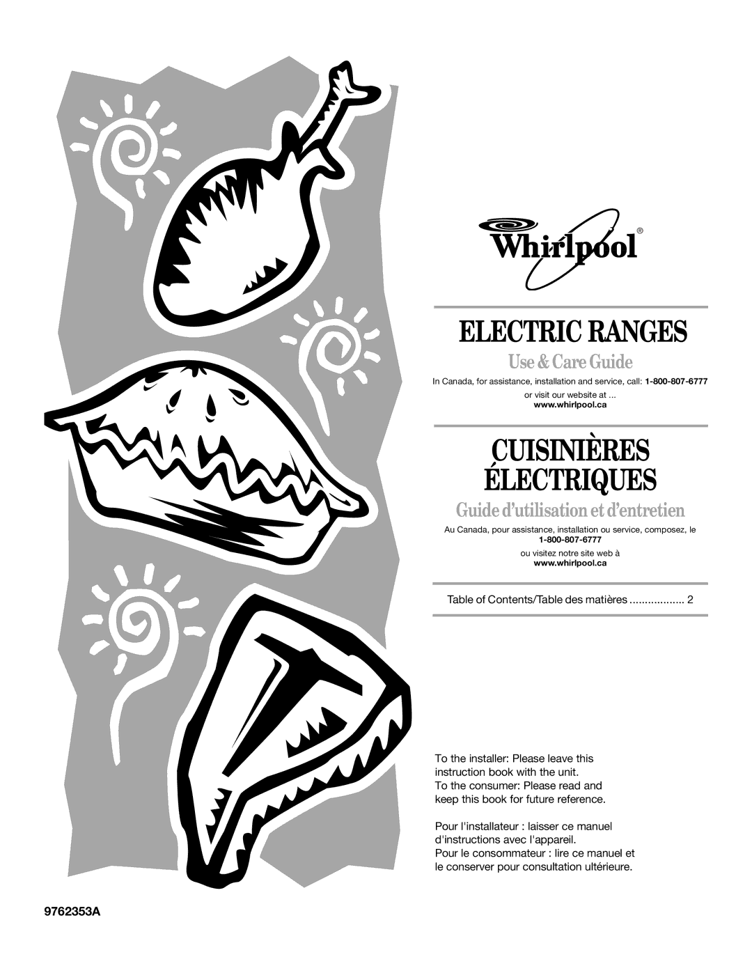 Whirlpool GERC4110PB2 manual Electric Ranges, 9762353A 